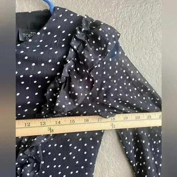 TOPSHOP Black with Polka Dot Flare Sleeve Ruffle Dress Size 4 - Picture 5 of 7